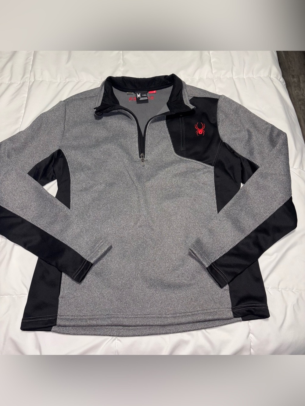 Spyder Mens gray and black Half Zip Pullover Waffle Thermal Outerwear Mens Large